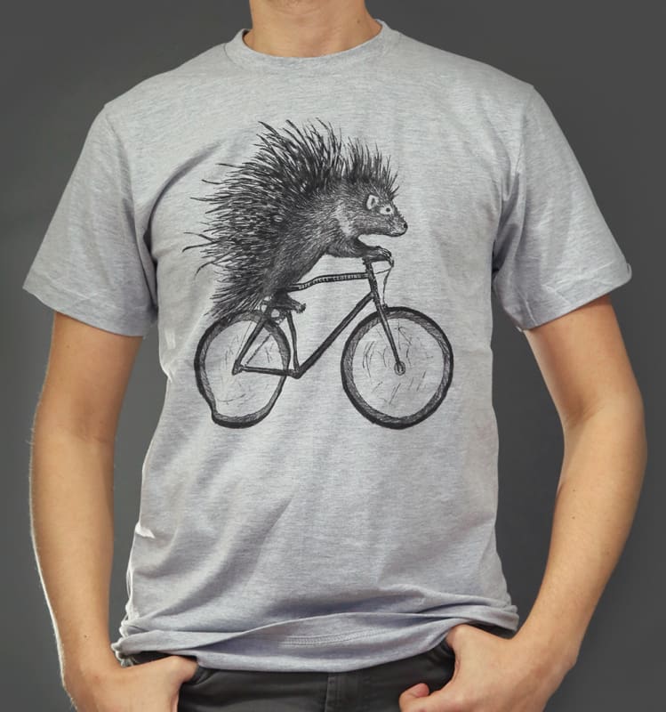 Porcupine on a Bicycle Mens T-Shirt - Unisex/Mens Tee / Heather Grey / XS - Unisex Tees