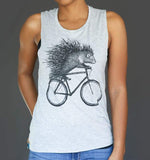 Porcupine on a Bicycle Womens Muscle Tank Top - Womens Muscle Tank / Heather Grey / S - Ladies Tanks