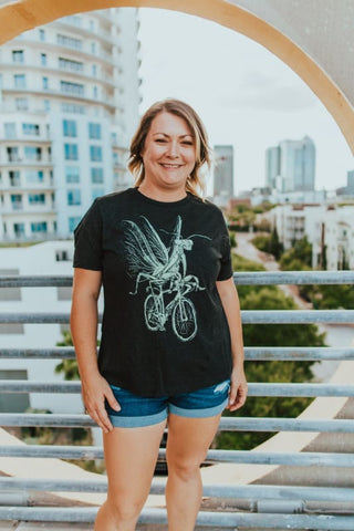 Praying Mantis on a Bicycle Women's Shirt