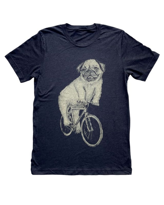 Pug on A Bicycle Men’s/Unisex Shirt - 70’s Vintage Tee - Tri-Black / XS - Unisex Tees