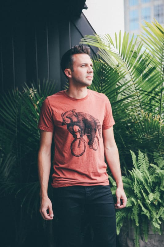 Red Panda on a Bicycle Mens T-Shirt - Unisex/Mens Tee / Clay Tri-Blend / XS - Unisex Tees