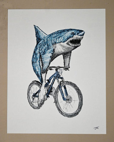 Shark on a Bike Print