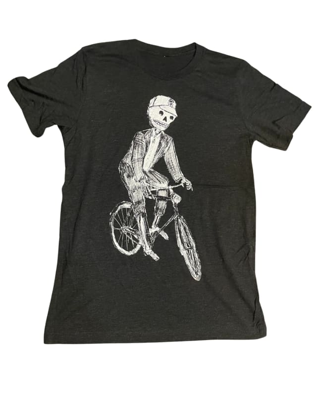 Skeleton on A Bicycle Men’s/Unisex Shirt - 70’s Vintage Tee - Tri-Black / XS - Unisex Tees