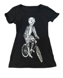 Skeleton on A Bicycle Women’s Shirt - Classic Slim Tee - Black / S - Women’s