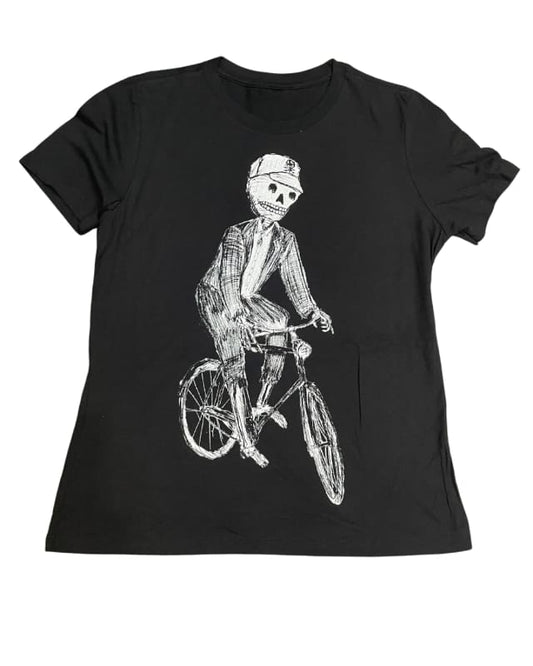 Skeleton on A Bicycle Women’s Shirt - Standard Tee - Black / S - Women’s