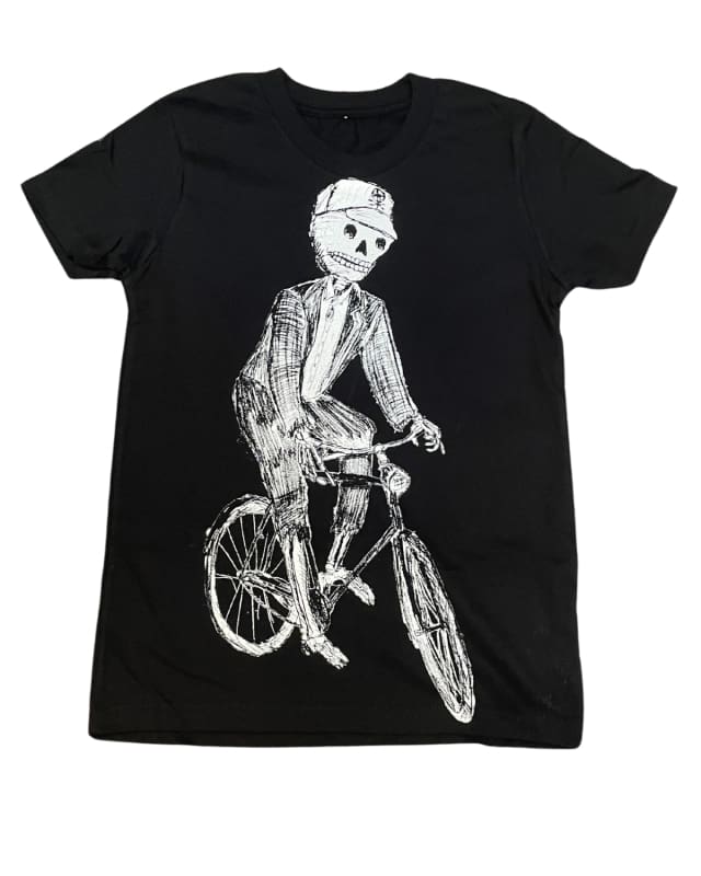 Skeleton on a Bicycle Youth Shirt - Classic Tee - Black / YS