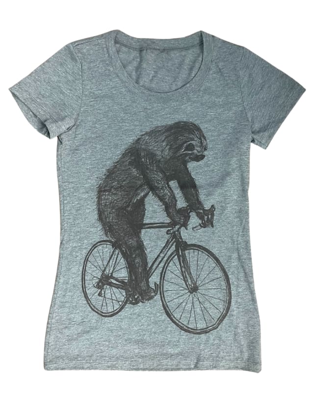 Sloth on A Bicycle Women’s Shirt - Classic Slim Tee - Tri-Grey / S - Women’s