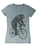 Sloth on A Bicycle Women’s Shirt - Classic Slim Tee - Tri-Grey / S - Women’s
