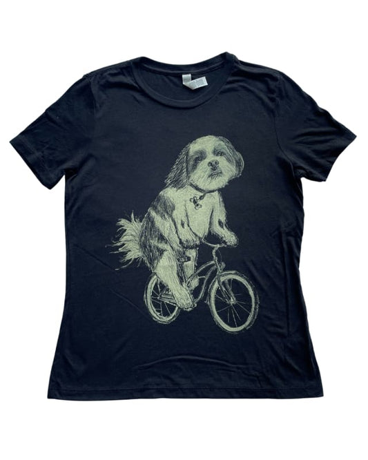 Small Dog on A Bicycle Women’s Shirt - Standard Tee - Black / XS - Women’s