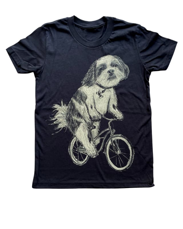 Small Dog on a Bicycle Youth Shirt - Classic Tee - Black / YS
