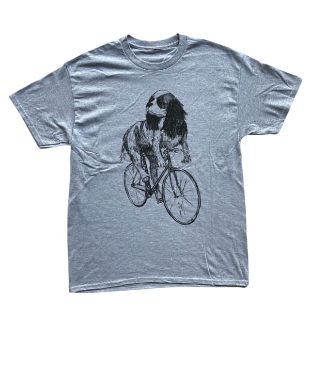 Spaniel on A Bicycle Men’s/Unisex Shirt - 90’s Heavy Tee - Heather Grey / XS - Unisex Tees