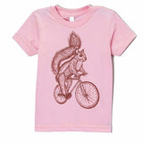 Squirrel on a Bicycle Kids T-Shirt - Kids Tee / Pink / 2