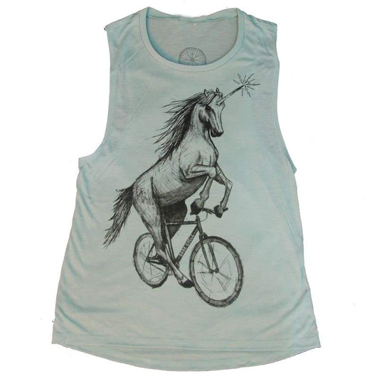 Unicorn on a Bike Womens Muscle Tank Top - Ladies Tanks