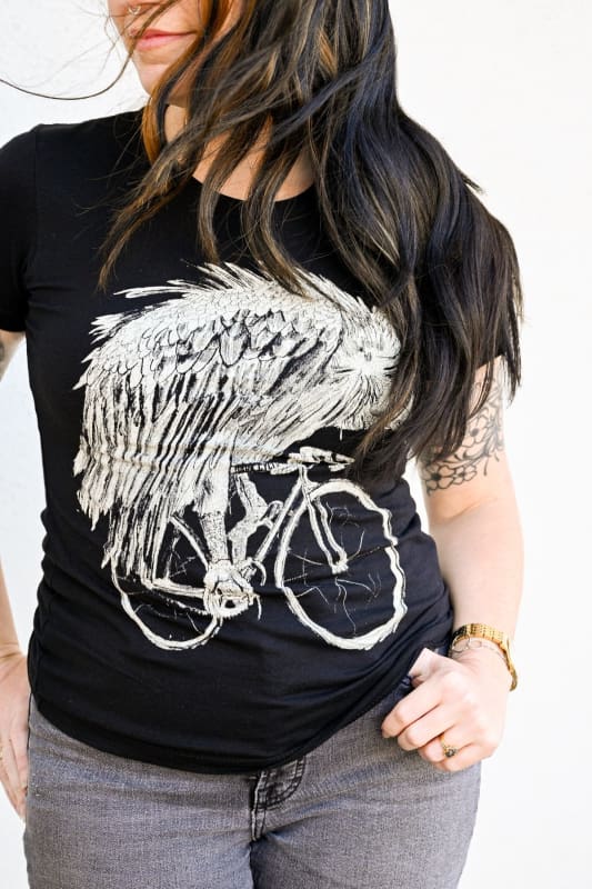 Vulture on a Bike Women’s Shirt - S / Black - Ladies Tees
