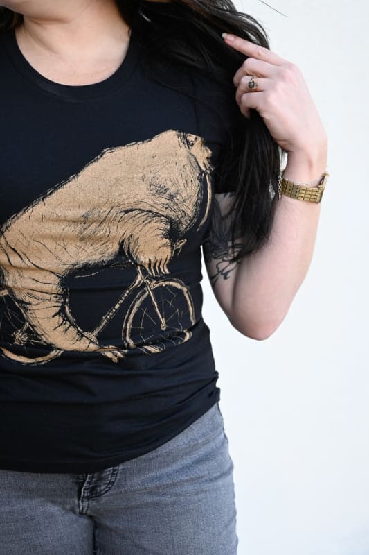 Walrus on a Bike Women’s Shirt - S / Black - Ladies Tees