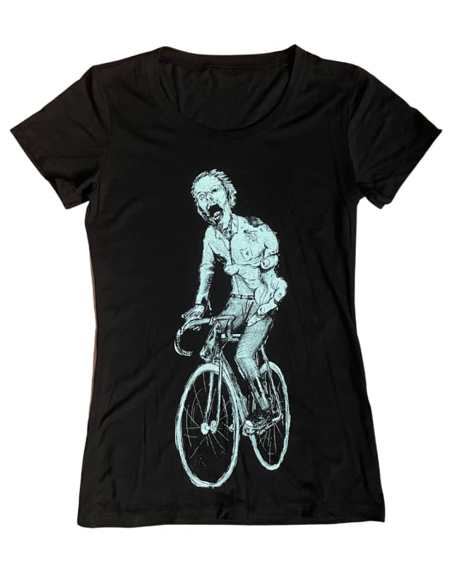 Zombie on A Bicycle Women’s Shirt - Classic Slim Tee - Black / S - Women’s